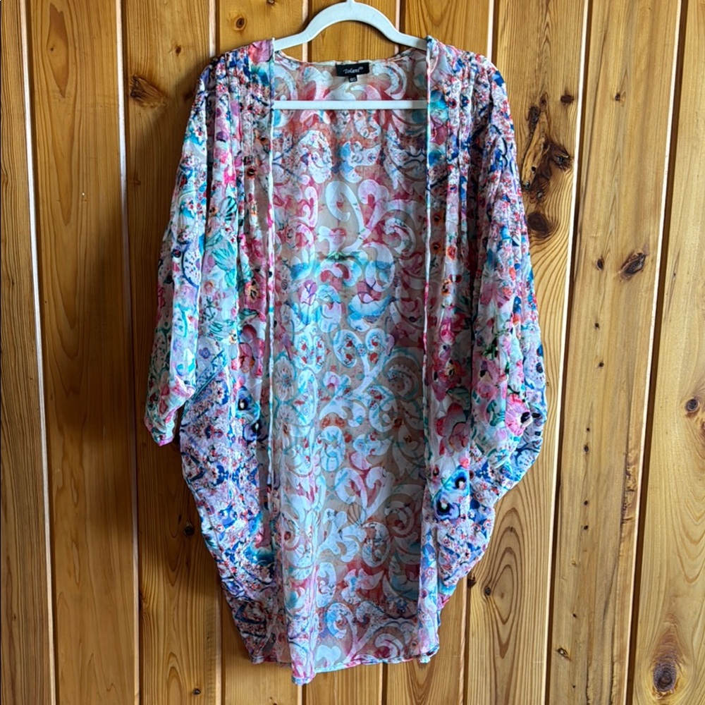 Tolani Multicolor Velvet Burnout Kimono, One size